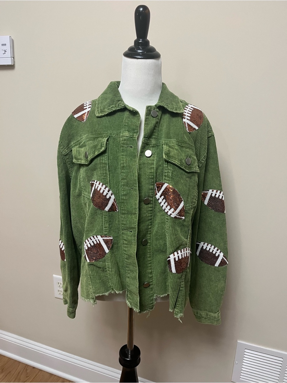 Green Corduroy Football Patch Jacket
